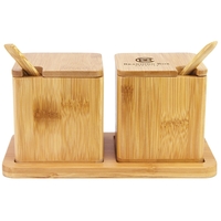 Double Dipper Salt Boxes w/Spoons & Tray