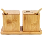 Double Dipper Salt Boxes w/Spoons & Tray