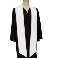 White graduation stole with pink binded edge