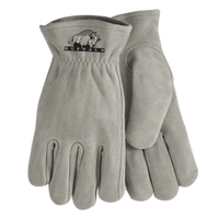 Suede cowhide leather gloves in light gray with a keystone thumb... from ASI...