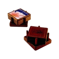 Square wood 4 coaster set with wooden holder.... from ASI 88156 Solid...