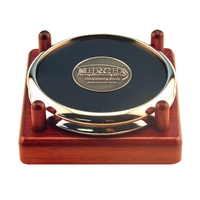 Set of 2 metal and leather coasters with die cast coin,... from ASI 88156...