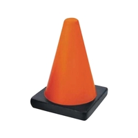Orange traffic cone shaped stress reliever with black base.... from ASI 31977...