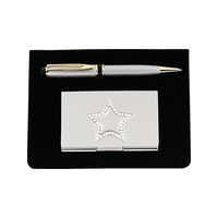 Silver pen and card case with diamond star.... from ASI 55540 Furniward...