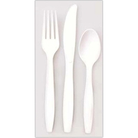 White Plastic Fork, Spoon, & Knife Set