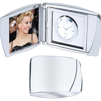 Silver analog clock, with frame for 2 1/2" x 3" photo.... from ASI 73010...