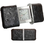 Slide Clock, Black Leather
