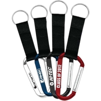 Aluminum carabiner with heavyweight woven black nylon strap and split key......