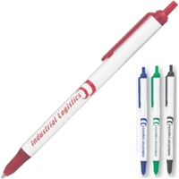 Push action white plastic pen with colored trim.... from ASI 42920 Busrel Inc
