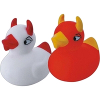 Red squeaking rubber duck devil designed toy with horns, balanced for... from...
