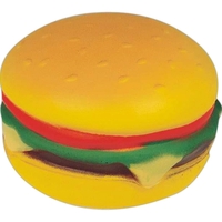 Yellow hamburger stress burger with green, red and brown markings.... from...