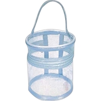 Clear round cosmetic tote of vinyl construction and zipper closure.... from...