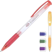 Click action ballpoint pen with colored trim and rubber grip... from ASI...