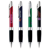 Twist action ballpoint pen with bright metallic color barrel and chrome......