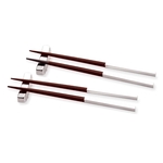 Refined Wooden/Silver Chopstick Set, 2 Pairs with Rests