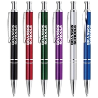 Click action aluminum ballpoint pen, silver accents. Standard ink refill...