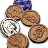 Happy Hanukkah milk chocolate coins wrapped in silver and blue foil.... from...