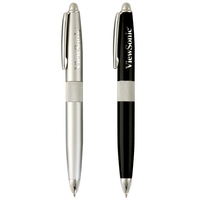 Twist action ballpoint pen with honeycomb metal mid-ring that highlights...