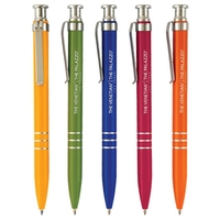 Click-action aluminum ballpoint pen that's tapered toward the tip.... from...