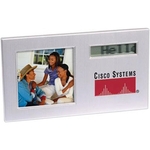 Scrolling message photo frame with alarm clock
