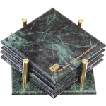 Set of 4 square marble coasters with stand