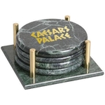 Set of 4 round marble coasters with stand
