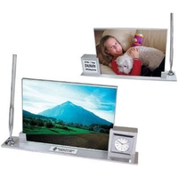 Aluminum executive photo desk set with clock.... from ASI 31570 Advantage...