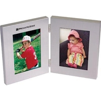 Brushed aluminum bi-fold photo frame, holds two 3 1/2" x 5"... from ASI 31570...
