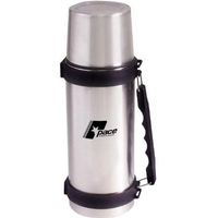 Stainless vacuum bottle with large plastic handle and detachable shoulder...