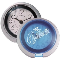 Flip-open travel alarm clock with translucent lid