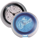 Flip-open travel alarm clock with translucent lid