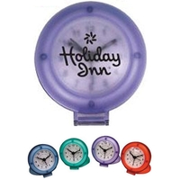 Flip-open travel alarm clock with translucent case