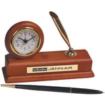 Wood alarm clock desk set with pen