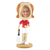 6 1/2" x 2 1/2" girls' tennis bobblehead with slip-in insert... from ASI...