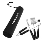 4 PIECE STAINLESS STEEL BBQ SET W/ERGONOMIC HANDLES