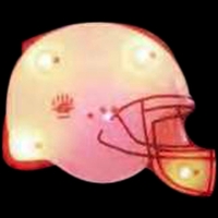 Custom white helmet shape flash lapel pin with flashing light.... from ASI...