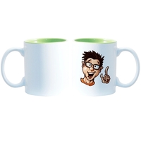 This 11 oz two-tone accented mug enhances full-color sublimation decoration...
