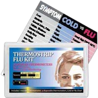 Moving line thermometer with flu kit. Thermometer inside folded symptom...