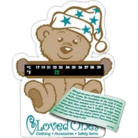 Room thermometer with adhesive strip and release liner on back, with... from...