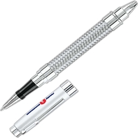 Heavyweight brass rollerball pen with woven design and chrome accents.......
