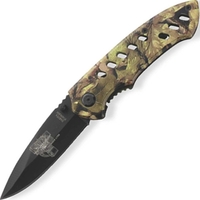 Pocket knife with a clip, 3" black stainless steel blade and... from ASI...