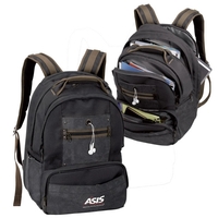 Computer backpack with top zippered pocket stores MP3 player with audio......