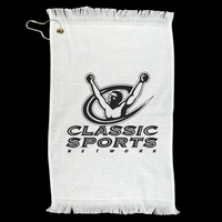 11" x 18" golf towel with frayed ends; includes a grommet... from ASI 47971...