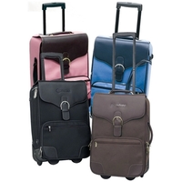 Upright vintage luggage in brushed twill and full-grain leather with...