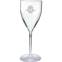 One piece wine goblet, 9 oz, crystal styrene plastic. BPA free.... from ASI...