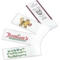 Self-adhesive paper napkin band, used to seal silverware rolled into...