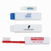Travel toothbrush packs with toothpaste and bristles stored in handle.......
