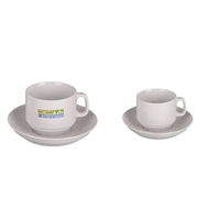 White ceramic 6oz cappuccino and saucer set, spot color.... from ASI 80093...