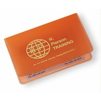 Translucent vinyl business card holder has two clear pockets.... from ASI...