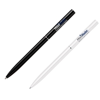 Aluminum twist action ballpoint pen with slender barrel body and silver......